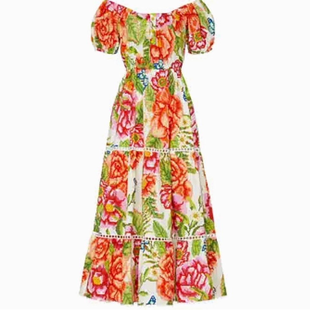 FARM Rio White Maxi Dress with Orange, Pink & Green Floral Print - Picture 2 of 6